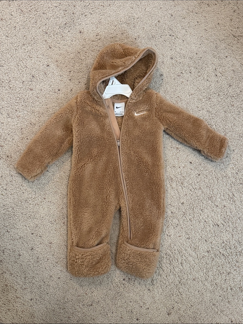 Nike Brown Teddy Fleece Hooded Baby One-Piece